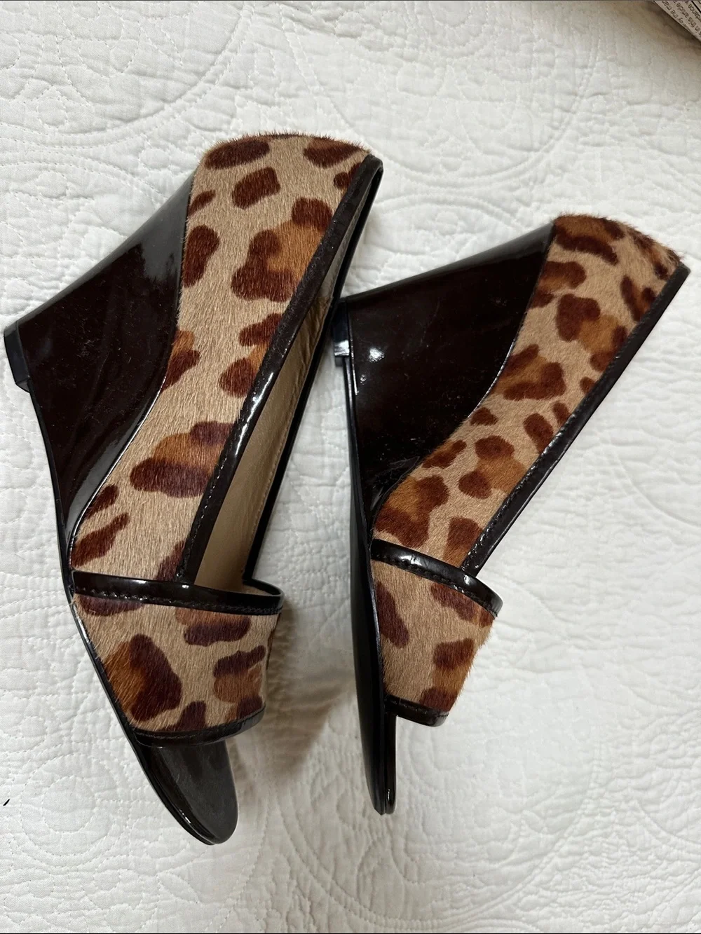 MICHAEL Michael Kors Leopard Print Peep-Toe Heels with Black Trim